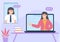 Illustration of Indonesian junior high school online class video conference flat design