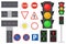 Illustration of info graphic traffic signs icons set concept. Traffic sign and lights realistic. Flat road signs set.