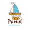 Illustration with the inscription `friend is lifesaver` and the ship with a lifebuoy overboard.