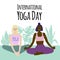 Illustration of International Yoga Day two womans doing asana for in nature.