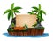 Illustration of Island coconut and wooden board