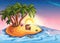 Illustration island with palm trees and a treasure chest