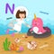 Illustration Isolated Alphabet Letter N-narwhal,nautilus,nurse