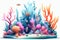 illustration isolated coral reef with swimming fish. Generative AI