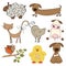 Illustration of isolated farm animals set