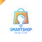 Illustration of an isolated line art light bulb icon in a shopping bag. Idea or smart Shop Logo.