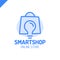 Illustration of an isolated line art light bulb icon in a shopping bag. Idea or smart Shop Logo.