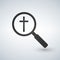 Illustration of an isolated magnifier icon with a christian cross.