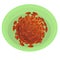 Illustration of isolated orange microscopic element of coronavirus - SARS-CoV-2 bacteria on green background