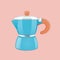 Illustration Italian light blue Moka pot coffee maker on a brown background