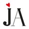 Illustration of J and A initial letters with a heart isolated on a white background