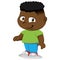 Illustration john, male mascot child afro descendant in standing still standing wearing green t-shirt, blue pants