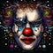 An illustration of a joker or a clown face with cyberpunk artwork.