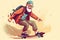 illustration of a joyful elderly man skateboarding along the seafront, embracing life and all its adventures. Generative