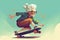 illustration of A joyful elderly woman skateboarding, embracing the concept of active aging and breaking stereotypes