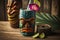illustration, jug of tropical drinks in tahiti,generative ai