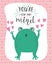 illustration of kawaii frog character with lettering You are on my mind. Valentine\\\'s day concept cartoon characters in love