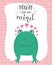 illustration of kawaii frog character with lettering You are on my mind. Valentine\\\'s day concept cartoon characters in love