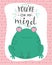 illustration of kawaii frog character with lettering You are on my mind. Valentine\\\'s day concept cartoon characters in love