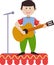 The Illustration of kids activities, a boy play a guitar with happy like a musician