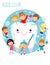 Illustration of Kids Brushing a Tooth,Little children take care of and clean a large, smiling tooth. cartoon characters