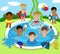 Illustration of Kids Having a Pool Party.