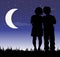 Illustration of kids in love under the moon