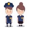 Illustration of Kids Wearing Police Cop Costume. blue fashion dress. Vector drawing illustration.