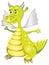 Illustration of kind green dragon in cartoon style.