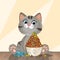 illustration of kitten eating kibble