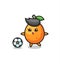 Illustration of kumquat cartoon is playing soccer