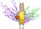 Illustration of a lama standing with a basketball. Animal, rack, cool, spots, eps ready to use. For your design