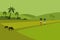 Illustration of landscape of Indian rural paddy fields