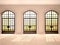 Illustration of Large arched window view of the sunset