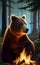 Illustration of a large brown bear sitting near a fire 4