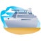 Illustration of a large cruise liner on a blue background,