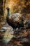 Illustration of a large turkey in the woods by a stream. Turkey as the main dish of thanksgiving for the harvest