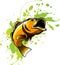 Illustration of a largemouth bass fish jumping done in cartoon style on isolated white background.