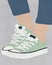 Illustration of legs shod in white sneakers with a soft pastel texture on a gray background. Shoe illustrations