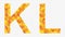 Illustration of letters K and L alphabet, autumn yellowed leaves.