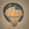 Illustration of light bulb with a brain inside.