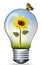 Illustration of a light bulb containing a sunflower and a ladybug. environment and green energy concept