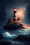 Illustration of a lighthouse on a beautiful rocky outcropping