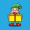 Illustration of little dwarf mascot cartoon character like Santa Claus in gift pose