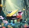 illustration little girl playing piano in the jungle. generate Ai