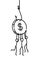 Illustration of little men on a pen. Vector. Hazard and dependence on money. Metaphor. Linear style. Illustration for website or