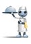 Illustration of  a little robot elegant male chef hold food tray