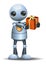 Illustration of a little robot giving present