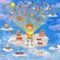 Illustration of little young ginger boy reading a book on cloud
