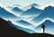 Illustration of a lone climber\\\'s silhouette against a stunning mountain backdrop